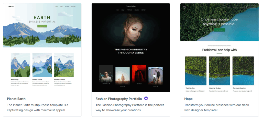 Examples of Astra's demo content.