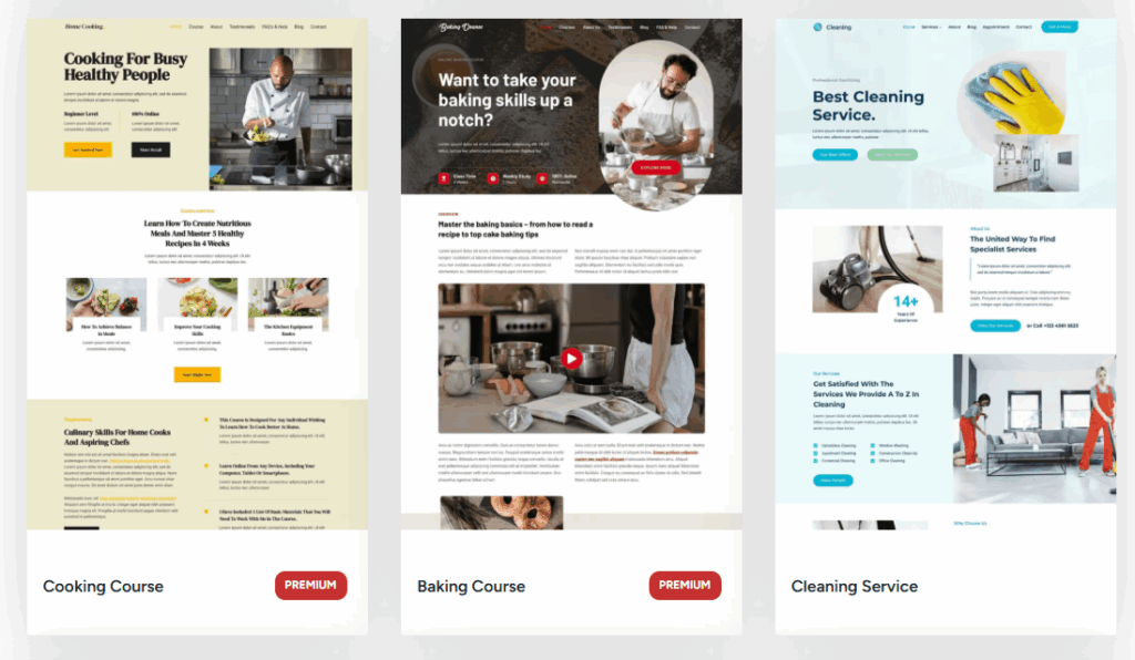 Examples of Kadence premium and free demo content