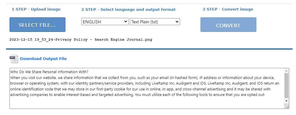 Result: Onlineocr.net to copy text.