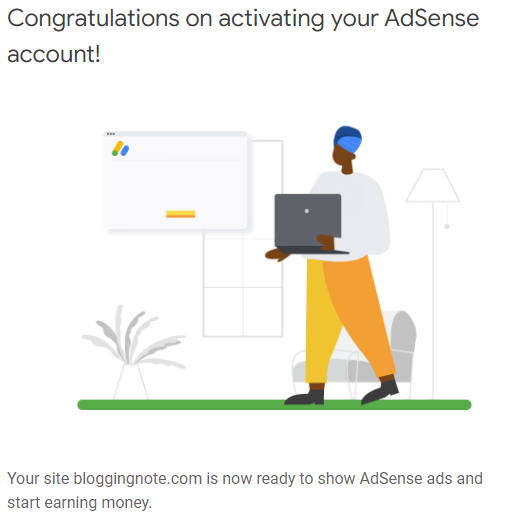 A message activating AdSense