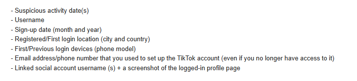 Verifying account ownership using TikTok Support Team